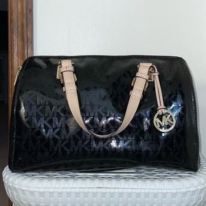 Michael Kors Black Signature Patent and Leather Grayson Satchel